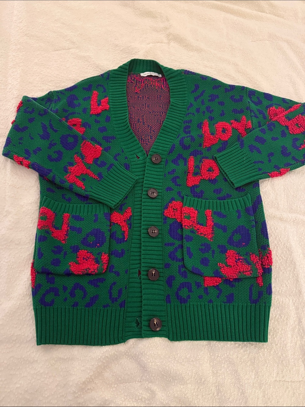COLORBLOCK ANIMAL PRINT LOVE CARDIGAN
